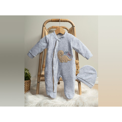 ΒΡΕΦΙΚΟ ΒΕΛΟΥΤΕ ΦΟΡΜΑΚΙ ΜΕ ΣΚΟΥΦΑΚΙ DINO GREY 006.ANNORA.590-GREY