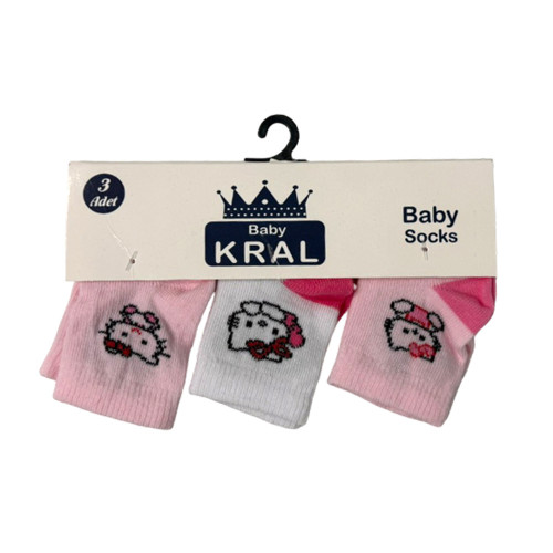 ΒΡΕΦΙΚΕΣ ΚΑΛΤΣΕΣ ΛΕΥΚΟ ΡΟΖ HELLO KITTY 3 ΤΕΜ KRAL19001-KITTY-PINK