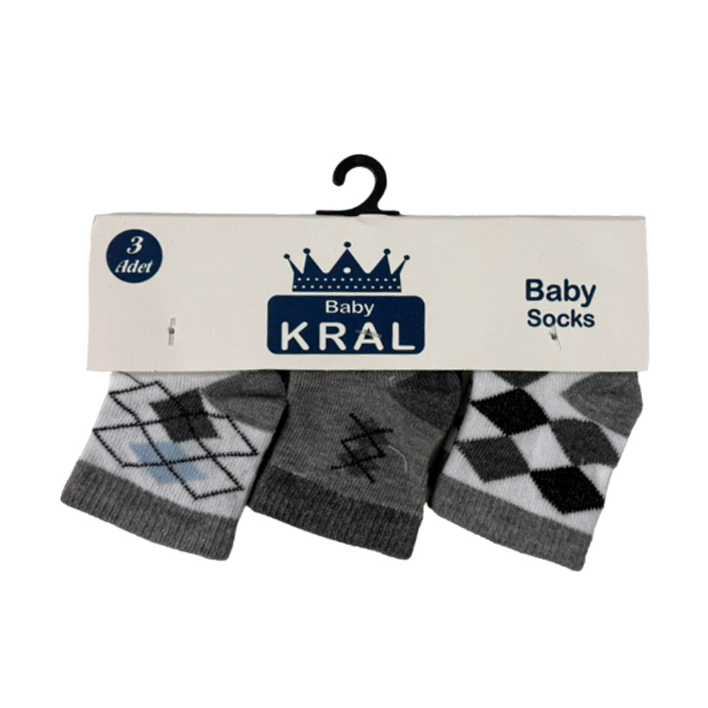 ΒΡΕΦΙΚΕΣ ΚΑΛΤΣΕΣ ΛΕΥΚΟ ΓΚΡΙ ΚΑΡΟ 3 ΤΕΜ KRAL19001-SQUARE-GREY