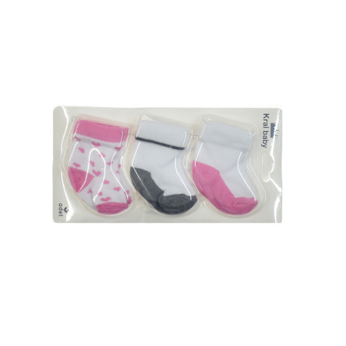 ΒΡΕΦΙΚΕΣ ΚΑΛΤΣΕΣ ΛΕΥΚΟ-ΡΟΖ ΚΑΡΔΟΥΛΕΣ 3 ΤΕΜ KRAL19002-HEART-PINK