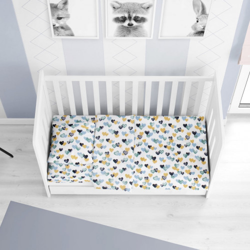 DIMcol ΠΑΠΛΩΜΑΤΟΘΗΚΗ ΕΜΠΡΙΜΕ ΒΡΕΦ Cotton 100% 120Χ160 Hearts 11 Grey-Green 1915717607801188