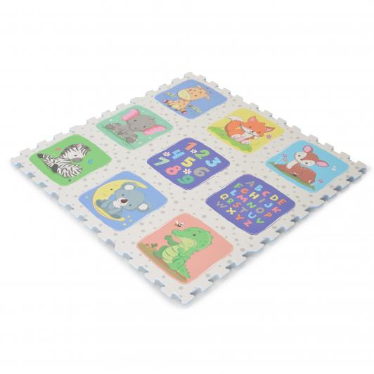 Η φωτογραφία δείχνει Απαλό παζλ, χαλί 9 τεμαχίων με πολύχρωμο και διασκεδαστικό print.