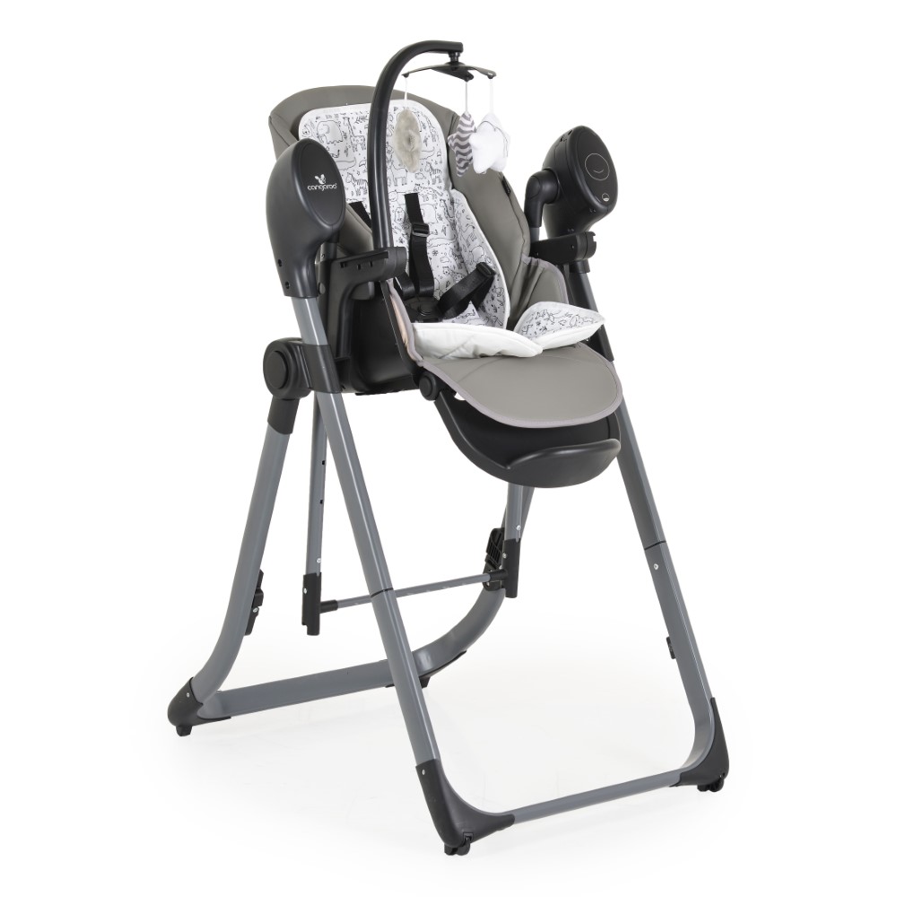 Το πολυλειτουργικό μοντέλο Nirvana 2in1 μετατρέπεται εύκολα από παιδική κούνια σε παιδικό καρεκλάκι φαγητού.