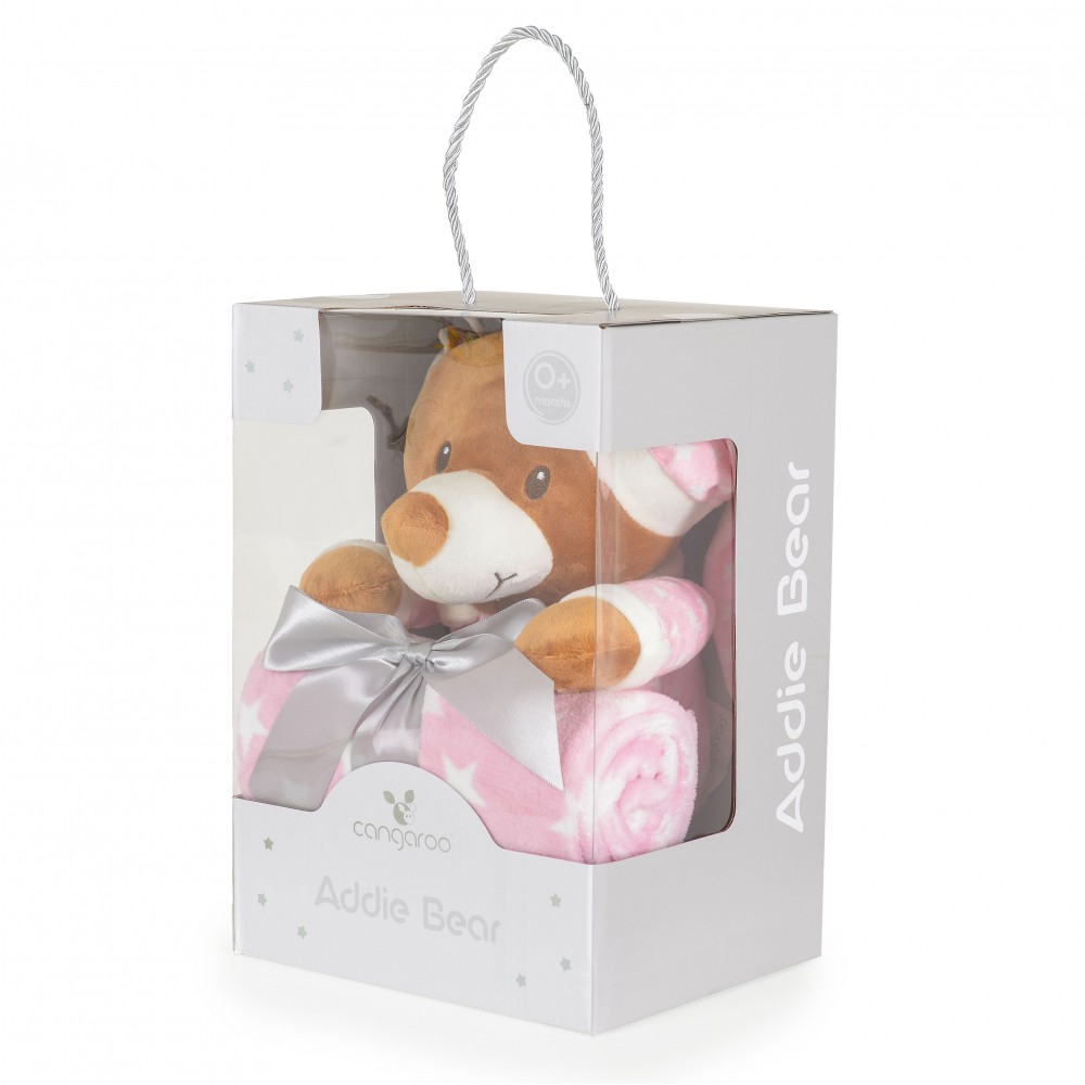 Η φωτογραφία δείχνει Σετ δώρου που αποτελείται απο κουβέρτα αγκαλιάς σε διαστάσεις 75/90cm και βελούδινο αρκουδάκι ύψους 24 εκατ.