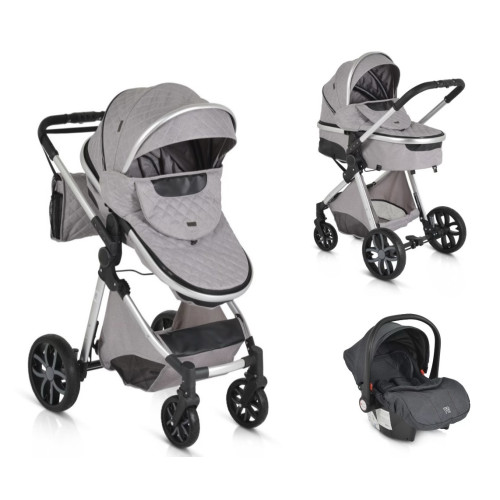 ΠΟΛΥΚΑΡΟΤΣΙ 3 ΣΕ 1 ΜΕ ΚΑΘΙΣΜΑ ΑΥΤΟΚΙΝΗΤΟΥ 0-13KG CANGAROO ALMA LIGHT GREY 3800146235482-3