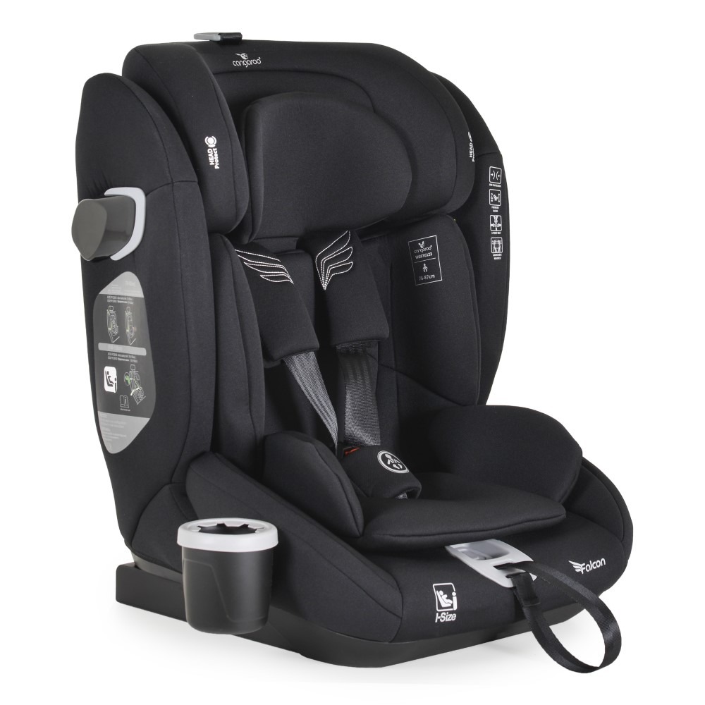 Η φωτογραφία δείχνει Το Car Seat Falcon παρέχει υψηλό επίπεδο ασφάλειας και άνεσης για παιδιά με ύψος από 76 έως 150 cm.