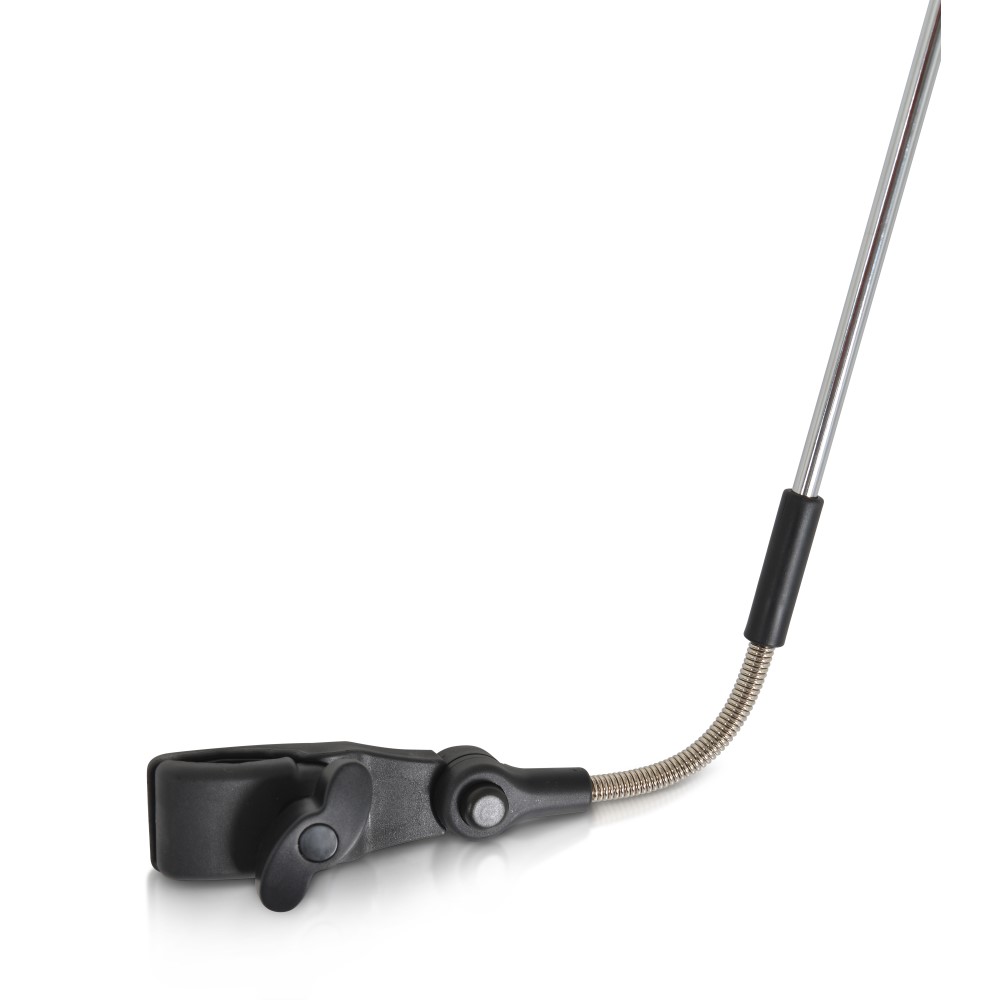 Η λαβή είναι εξοπλισμένη με ένα πλαστικό κλιπ στερέωσης που είναι συμβατό με τετράγωνα, στρογγυλά και οβάλ κουφώματα και κάνει την ομπρέλα ευέλικτη στην προσαρμογή της στο καρότσι.