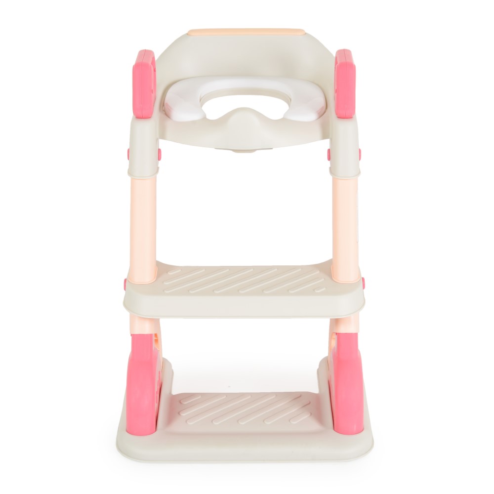 Η φωτογραφία δείχνει Εκπαιδευτικό κάθισμα τουαλέτας με σκάλα που επιτρέπει στα μικρά παιδιά να χρησιμοποιούν μια τυπική τουαλέτα ανεξάρτητα, παρέχοντάς τους άνεση, αυτοπεποίθηση και βοηθώντας τους να αναπτύξουν καλές συνήθειες υγιεινής.