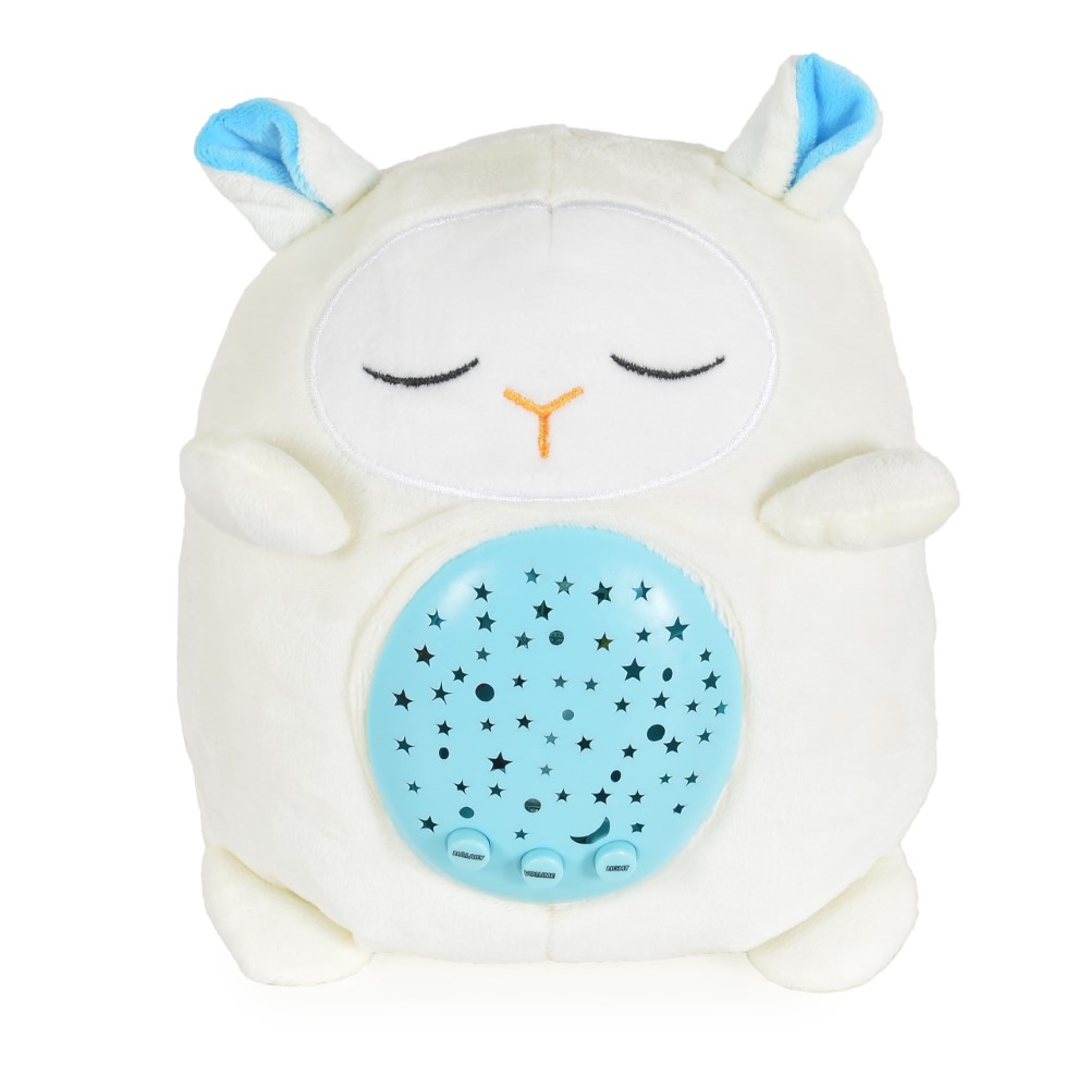 Η φωτογραφία δείχνει Βρεφικός προτζέκτορας που συνδυάζει απαλό φωτισμό, χαλαρωτική μουσική και παιχνιδιάρικο σχεδιασμό για να δημιουργήσει μια ζεστή ατμόσφαιρα για ύπνο και παιχνίδι.