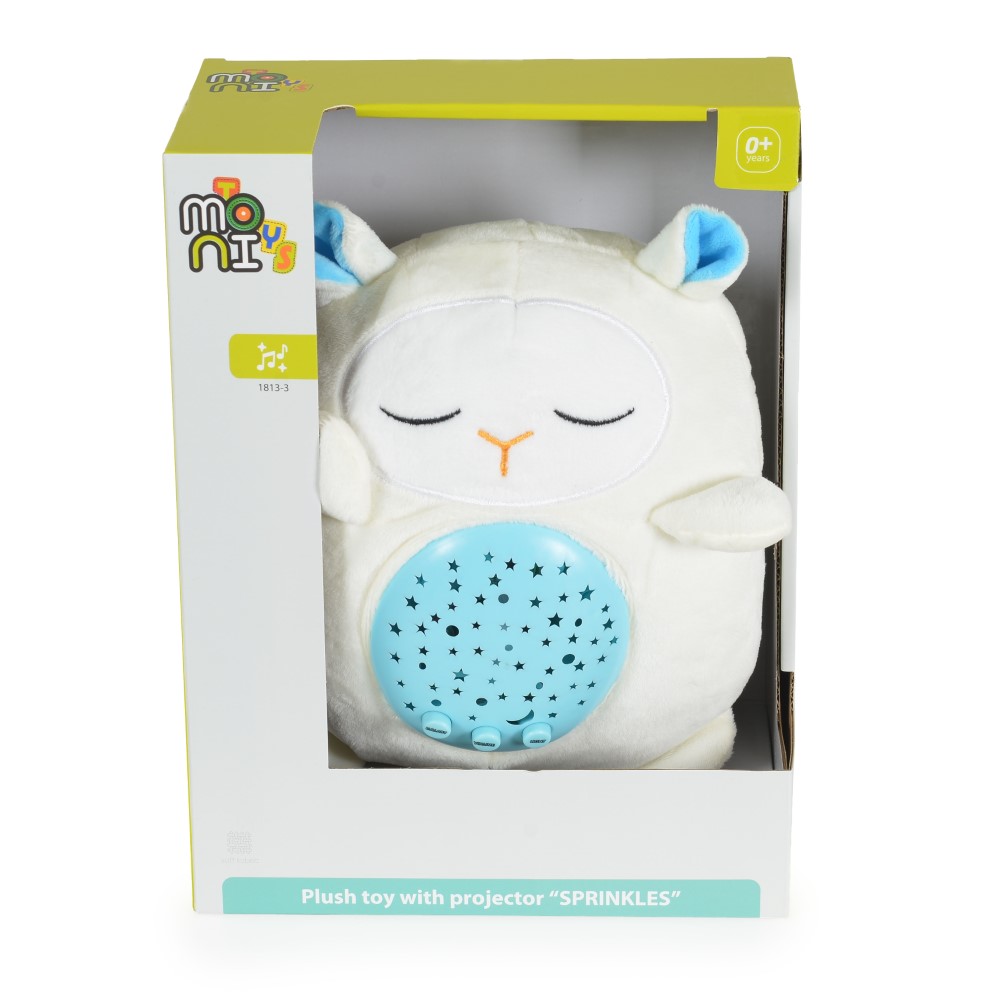 Η φωτογραφία δείχνει Βρεφικός προτζέκτορας που συνδυάζει απαλό φωτισμό, χαλαρωτική μουσική και παιχνιδιάρικο σχεδιασμό για να δημιουργήσει μια ζεστή ατμόσφαιρα για ύπνο και παιχνίδι.