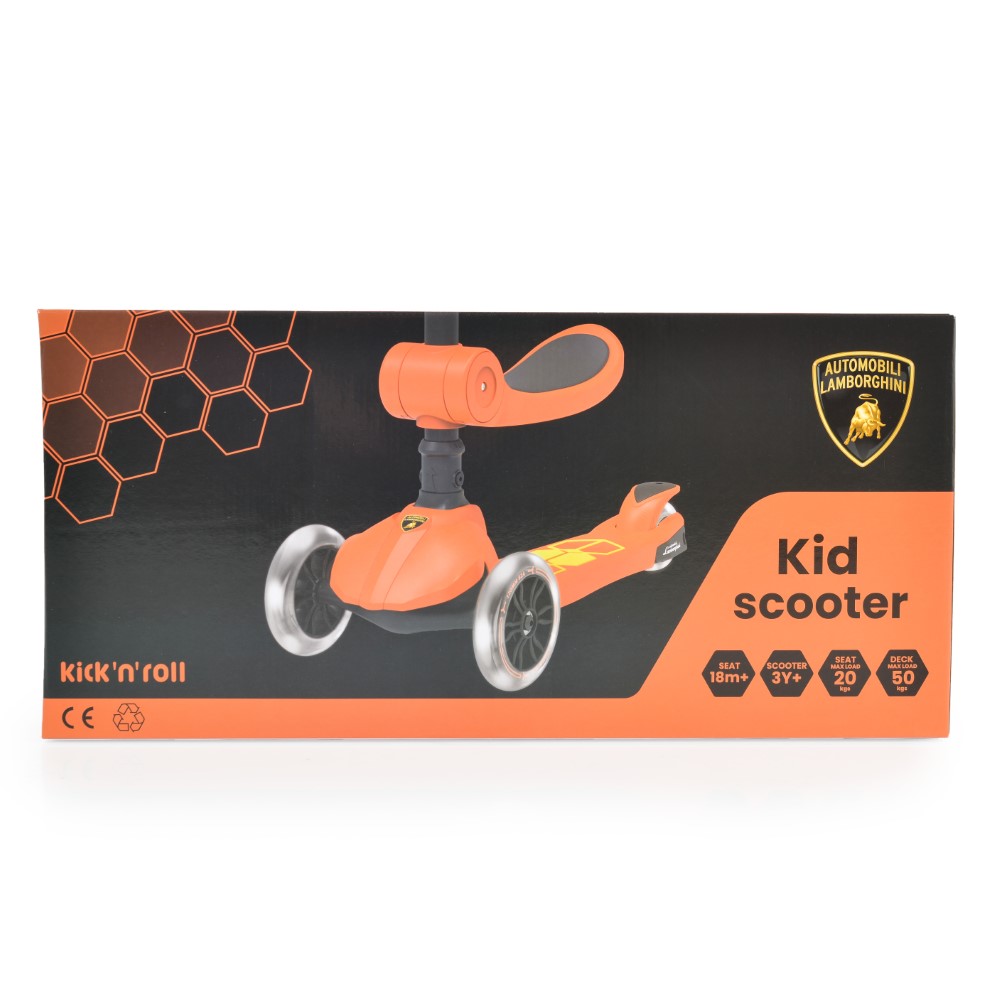 Η φωτογραφία δείχνει Παιδικό πατίνι με κάθισμα 2 σε 1 Lamborghini.