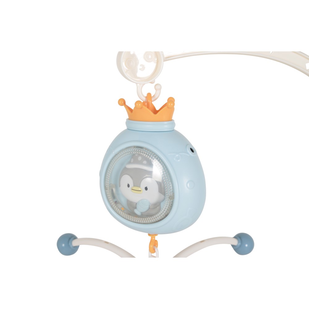 Η φωτογραφία δείχνει Το μουσικό περιστρεφόμενο «Penguin» είναι ένα πολυλειτουργικό παιχνίδι που προσφέρει ποικιλία μελωδιών, λευκό θόρυβο, απαλό φωτισμό και πολύχρωμη προβολή εικόνας.