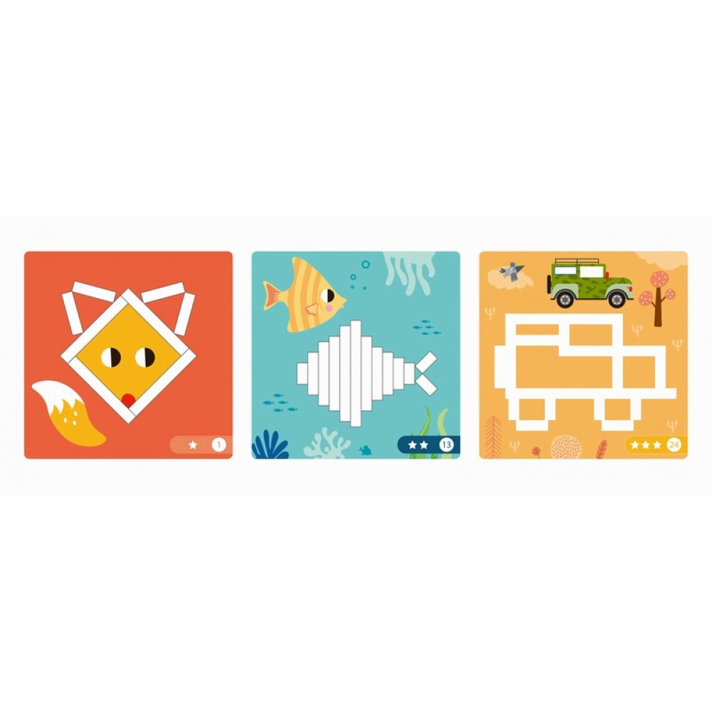 Δημιουργικό παιχνίδι με ξύλινα μαγνητικά ραβδιά και πρότυπα.