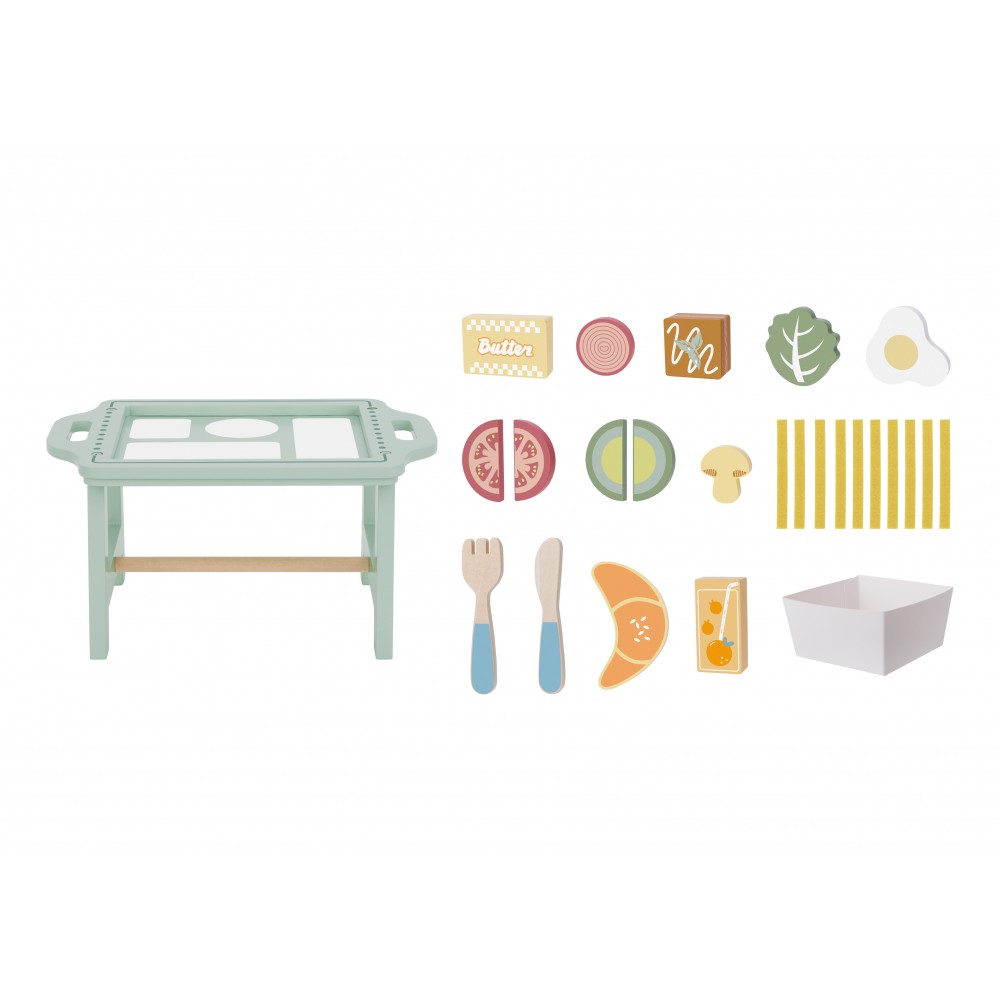 Η φωτογραφία δείχνει Παιδικός ξύλινος δίσκος με αξεσουάρ.