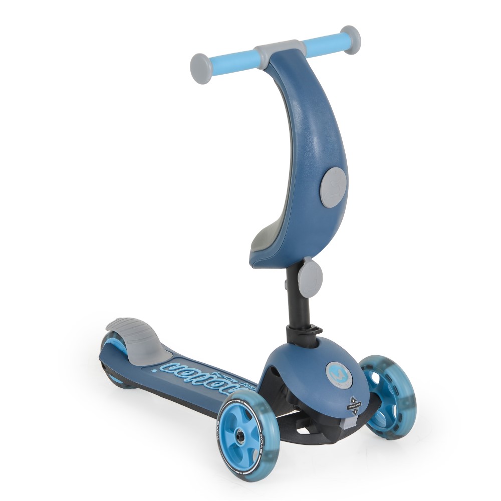 Πτυσσόμενο σκούτερ μετατρεπόμενο 4 σε 1TPR HandgripsΤιμόνι Aloy και Post SeatΣανίδα σε PP, TPR και PAΛαβή καθίσματος PP και υποπόδιοPP με φρένα Flex Steel.