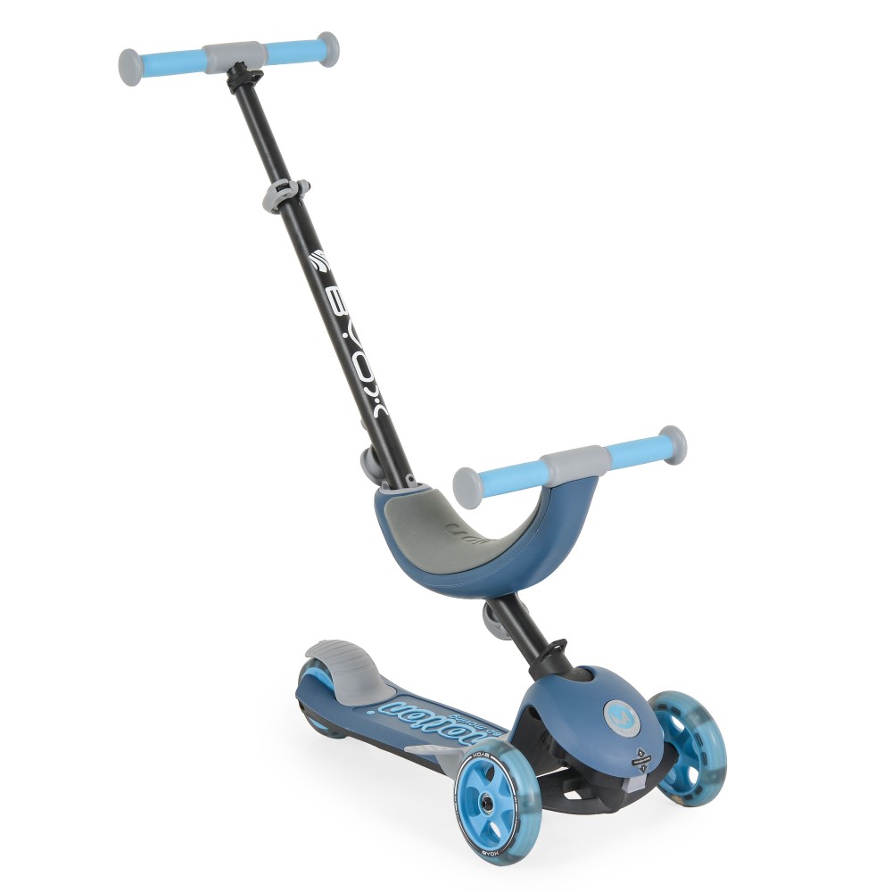 Πτυσσόμενο σκούτερ μετατρεπόμενο 4 σε 1TPR HandgripsΤιμόνι Aloy και Post SeatΣανίδα σε PP, TPR και PAΛαβή καθίσματος PP και υποπόδιοPP με φρένα Flex Steel.