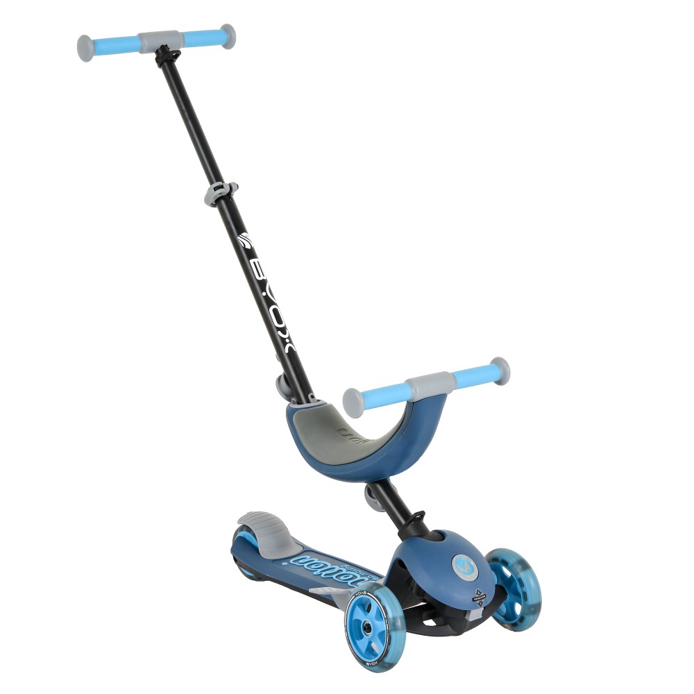 Πτυσσόμενο σκούτερ μετατρεπόμενο 4 σε 1TPR HandgripsΤιμόνι Aloy και Post SeatΣανίδα σε PP, TPR και PAΛαβή καθίσματος PP και υποπόδιοPP με φρένα Flex Steel.