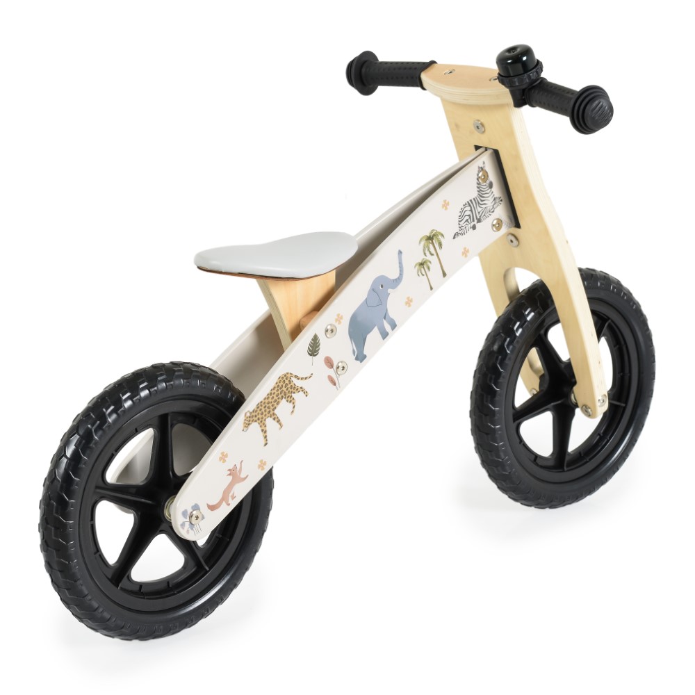 Ξύλινο ποδήλατο ισορροπίας σε ευχάριστα μοτίβα ζώων.