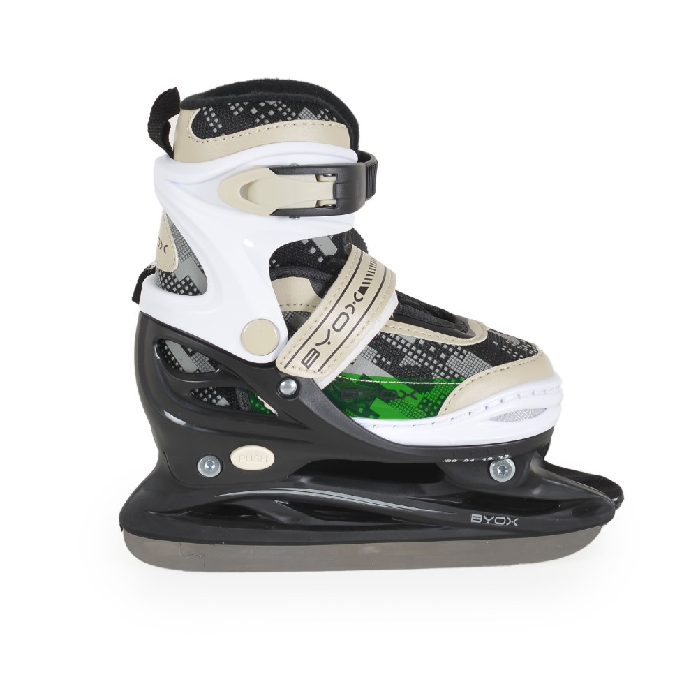 Ρυθμιζόμενα πατίνια inline με δυνατότητα αντικατάστασης της κατασκευής από σασί με τροχούς έως παγοπέδιλα με λεπίδα από ανοξείδωτο χάλυβα.