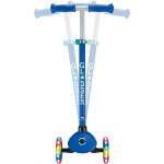 Globber Scooter Primo Lights V2 Navy Blue (423-600-4)Πατενταρισμένο κουμπί κλειδώματος τιμονιού που σταθεροποιεί το σύστημα διεύθυνσης των δύο μπροστινών τροχών ώστε να κινείται μόνο προς τα εμπρός και προς τα πίσω, βοηθώντας τα παιδιά να μάθουν να ισορροπούν.
