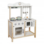 Η φωτογραφία δείχνει Η ξύλινη παιδική κουζίνα Nana της Moni Toys είναι η ιδανική επιλογή για μικρούς σεφ που λατρεύουν τα παιχνίδια ρόλων και τις γαστρονομικές περιπέτειες! Συνδυάζοντας κομψό σχεδιασμό, ρεαλιστικές λεπτομέρειες και ποιοτική κατασκευή, προσφέρει ώρες δημιουργικής και ευφάνταστης διασ