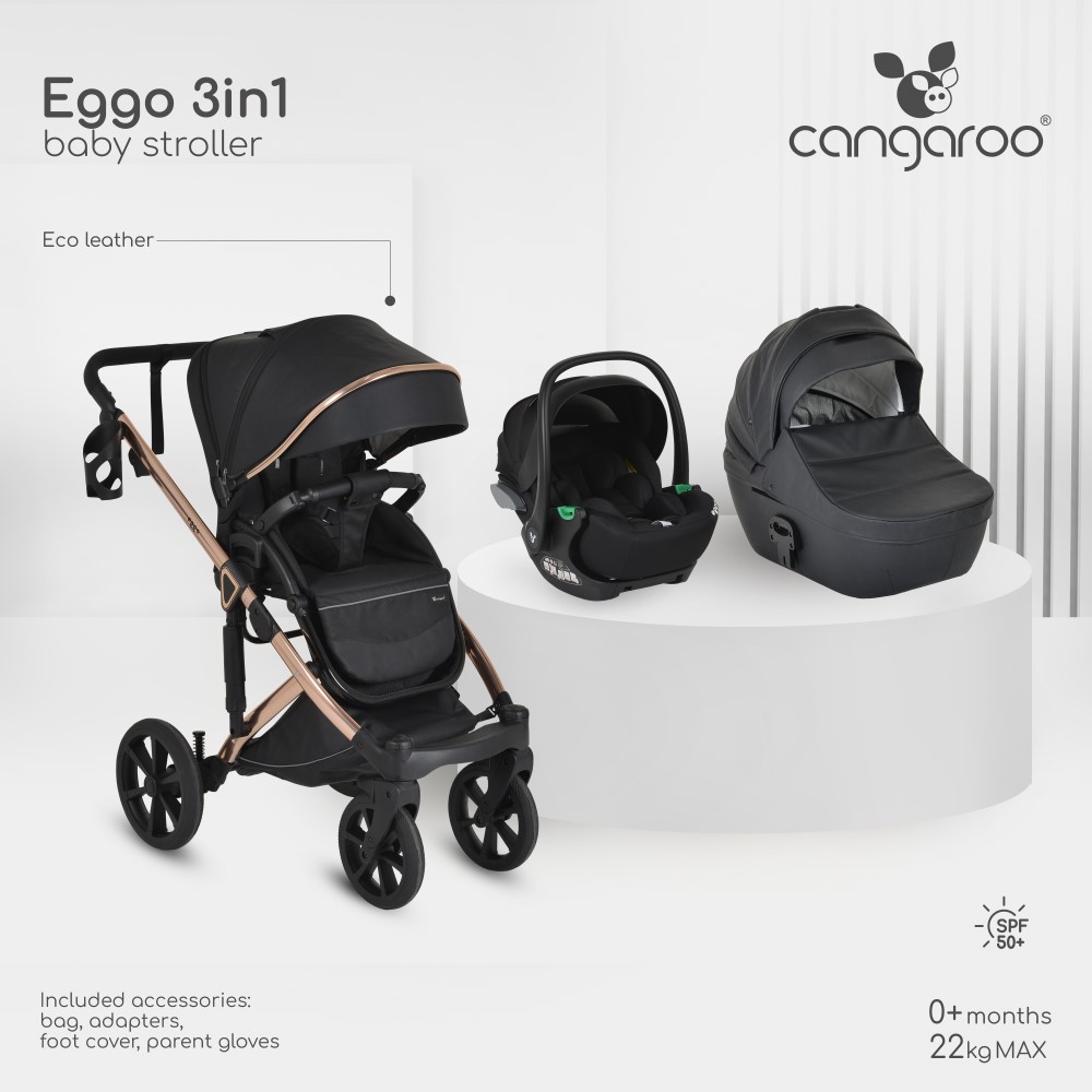 CANGAROO EGGO STROLLER 3 ΣΕ 1 CAVIAR BLACK 3801005100095