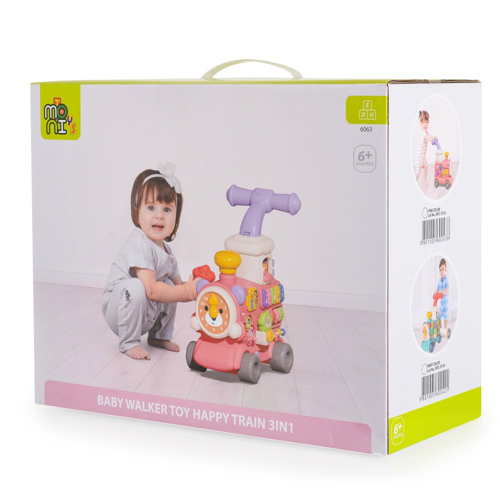 MONI TOYS ΠΕΡΠΑΤΟΥΡΑ 3 ΣΕ 1 6063 HAPPY TRAIN PINK 3801005602438