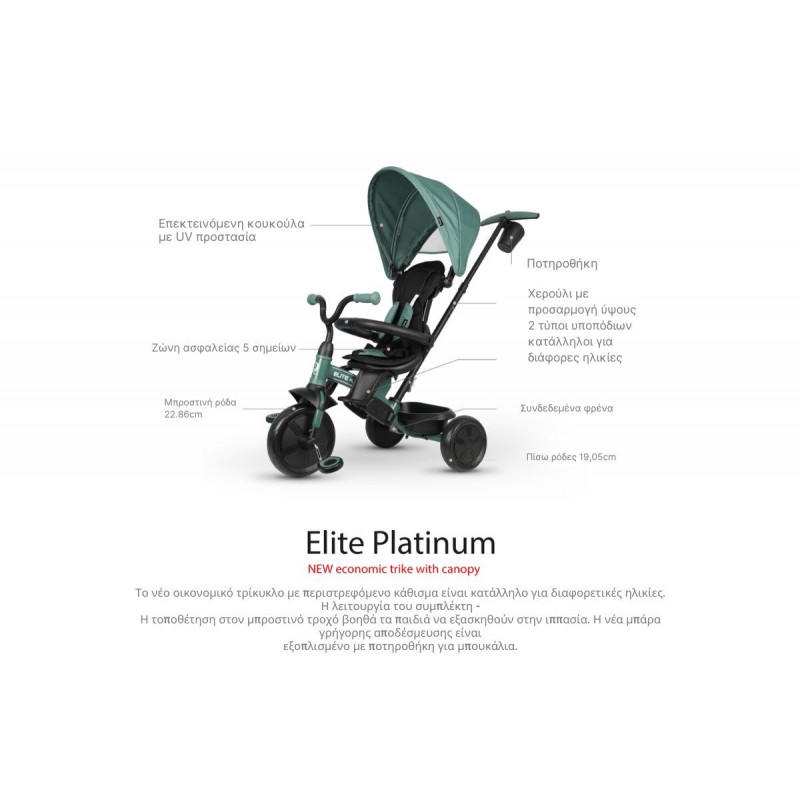 Qplay Elite Platinum Τρίκυκλο Ποδήλατο 6-Σε-1 Για 10-72 Μηνών Green&nbsp;Το Απόλυτο Πολυμορφικό Τρίκυκλο για Μοναδικές ΒόλτεςΤο QPlay Elite Platinum 6-σε-1 είναι ένα προηγμένο τρίκυκλο που συνδυάζει κομψότητα, ασφάλεια και ευελιξία.