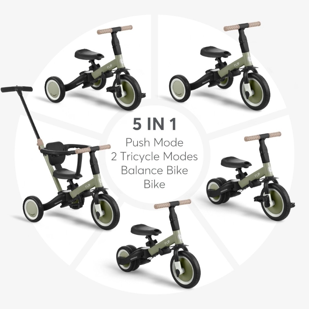 Το Flip είναι ένα πολυλειτουργικό τρίκυκλο που μπορεί να χρησιμοποιηθεί με 5 διαφορετικούς τρόπους - Push Mode, Tricycle, Balance Bike και Bike, προσφέροντας στα παιδιά περισσότερη διασκέδαση και άνεση εν κινήσει.