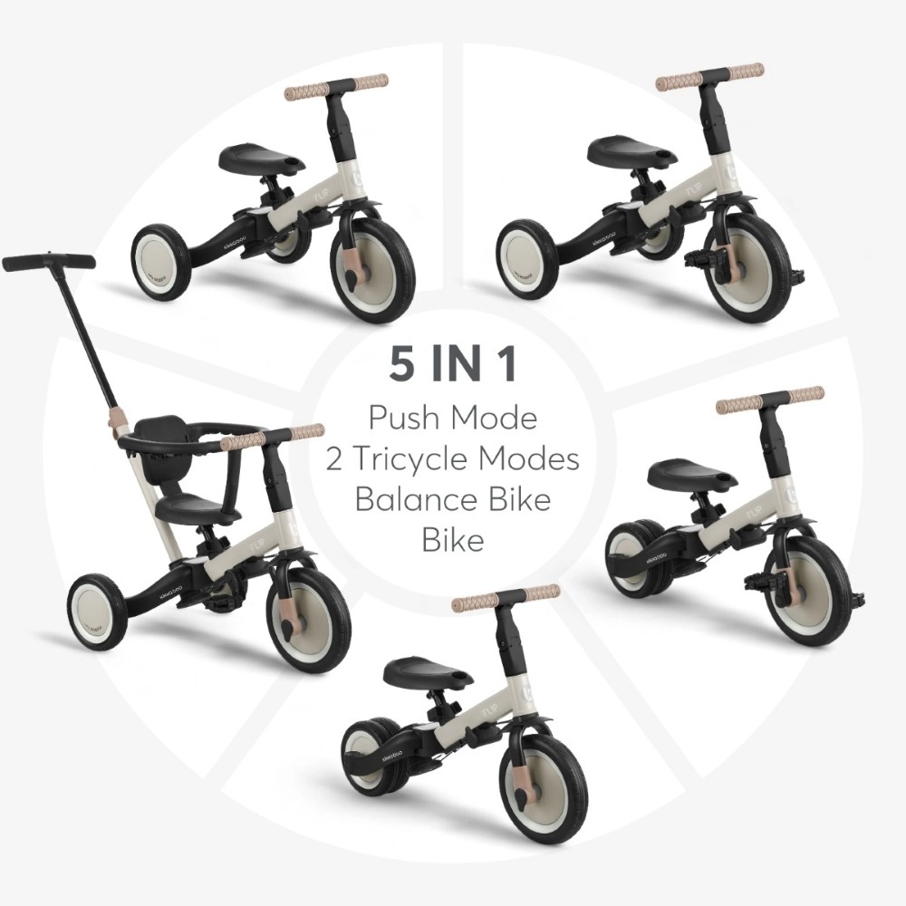 Η φωτογραφία δείχνει Το Flip είναι ένα πολυλειτουργικό τρίκυκλο που μπορεί να χρησιμοποιηθεί με 4 διαφορετικούς τρόπους - Push Mode, Tricycle, Balance Bike και Bike, προσφέροντας στα παιδιά περισσότερη διασκέδαση και άνεση εν κινήσει.
