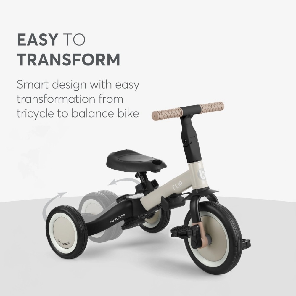 Η φωτογραφία δείχνει Το Flip είναι ένα πολυλειτουργικό τρίκυκλο που μπορεί να χρησιμοποιηθεί με 4 διαφορετικούς τρόπους - Push Mode, Tricycle, Balance Bike και Bike, προσφέροντας στα παιδιά περισσότερη διασκέδαση και άνεση εν κινήσει.