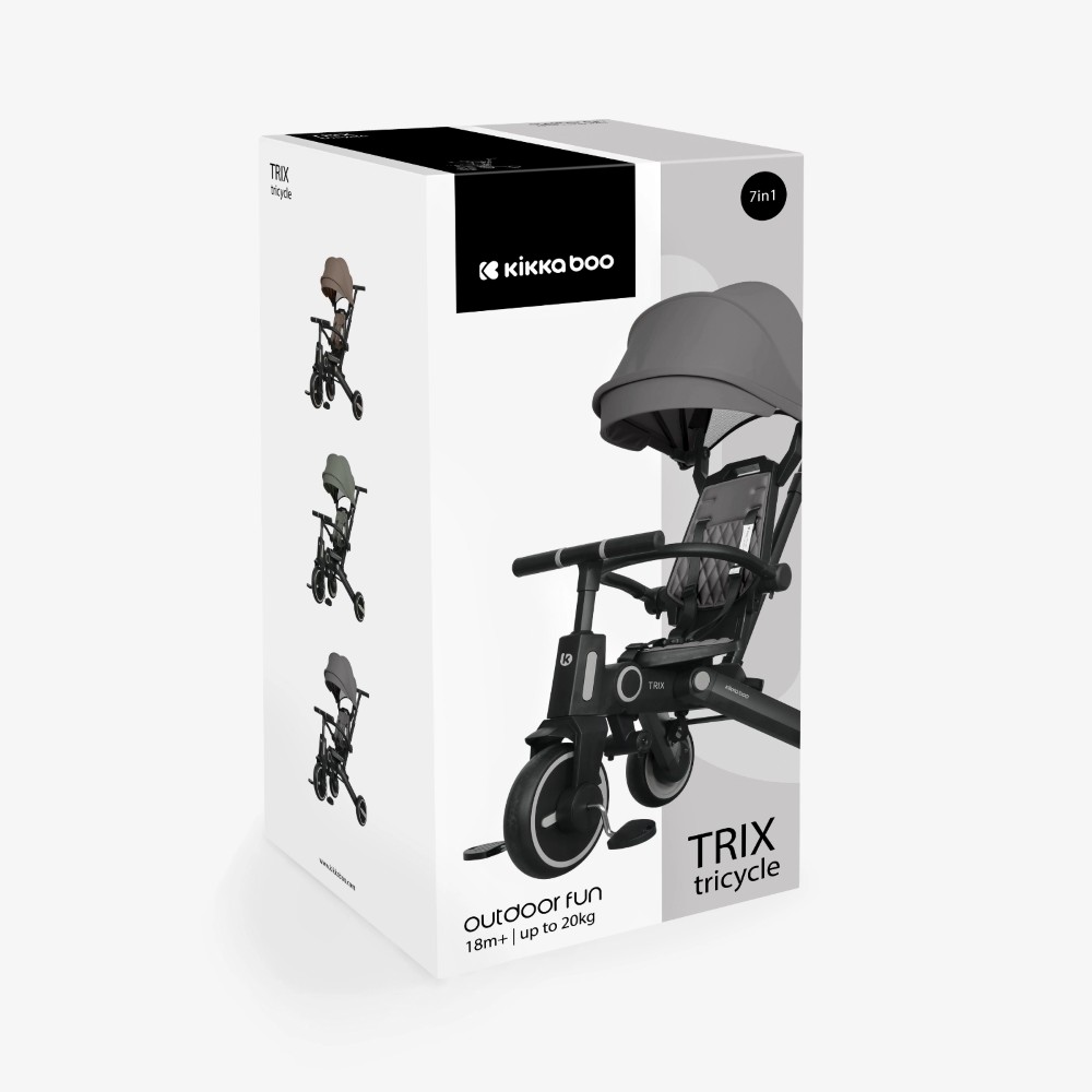 Η φωτογραφία δείχνει Τρίκυκλο Ποδήλατο Kikka boo 7in1 Trix GreyΤο Trix είναι ένα πολυλειτουργικό τρίκυκλο που μπορεί να χρησιμοποιηθεί με 7 διαφορετικούς τρόπους, προσφέροντας στα παιδιά περισσότερη διασκέδαση και άνεση.
