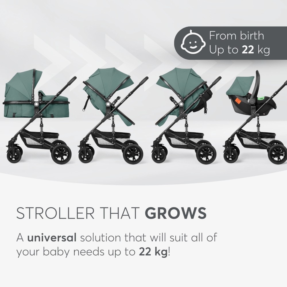 Η φωτογραφία δείχνει To νέο καρότσι Amaia 3σε1 της εταιρείας Kikka Boo, με ρυθμιζόμενο προσανατολισμό θέσης, κατάλληλο από νεογέννητο.