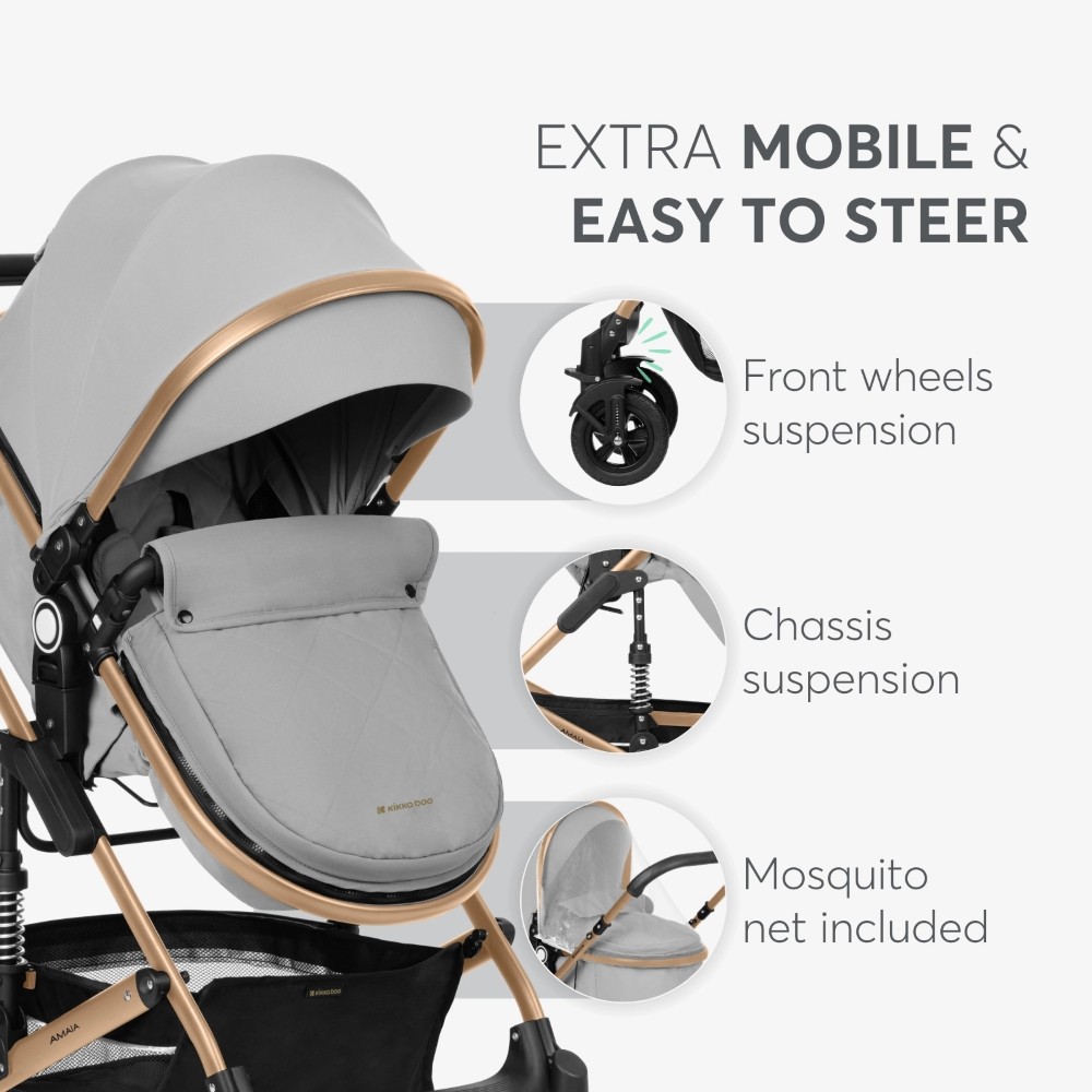 Η φωτογραφία δείχνει Πολυκαρότσι της εταιρείας Kikka Boo κατασκευασμένο απο πολυτελή υφάσματα και σκελετό αλουμινίου με ανοξείδωτη επίστρωση.