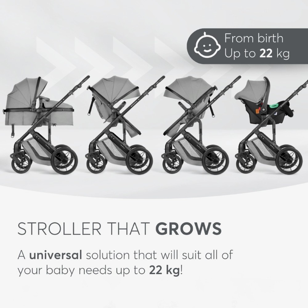 Η φωτογραφία δείχνει Καρότσι 3 σε 1 της εταιρείας Kikka Boo με ελαφρύ ατσάλινο σκελετό και εύκολο μετρατρέψιμο κάθισμα σε καλαθούνα.