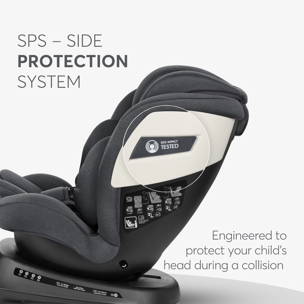 i-SIZE (40-150 cm)Κατάλληλη φορά προς τα πίσω από 40 έως 105 cmΚατάλληλη φορά προς τα εμπρός από 76 έως 150 cm4 θέσεις ανάκλισης καθίσματος προς τα εμπρός και 1 θέση ανάκλισης καθίσματος με όψη προς τα πίσωΠεριστροφή 360 μοιρών του καθίσματοςTop tether Κορυφαίος ιμάντας πρόσδεσης για επιπλέον ασφάλε