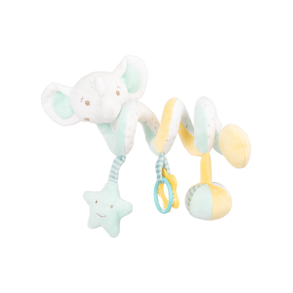 Η φωτογραφία δείχνει Μαλακό βελούδινο παιχνίδι με οριζόντιο σπειροειδές σχήμα.