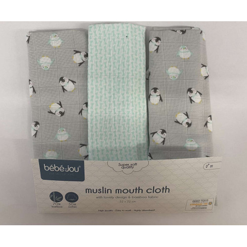BEBEJOU ΣΕΤ 3 ΤΕΜ ΛΑΒΕΤΕΣ ΠΡΟΣΩΠΟΥ 32X32 GREY PENGUIN 3053117