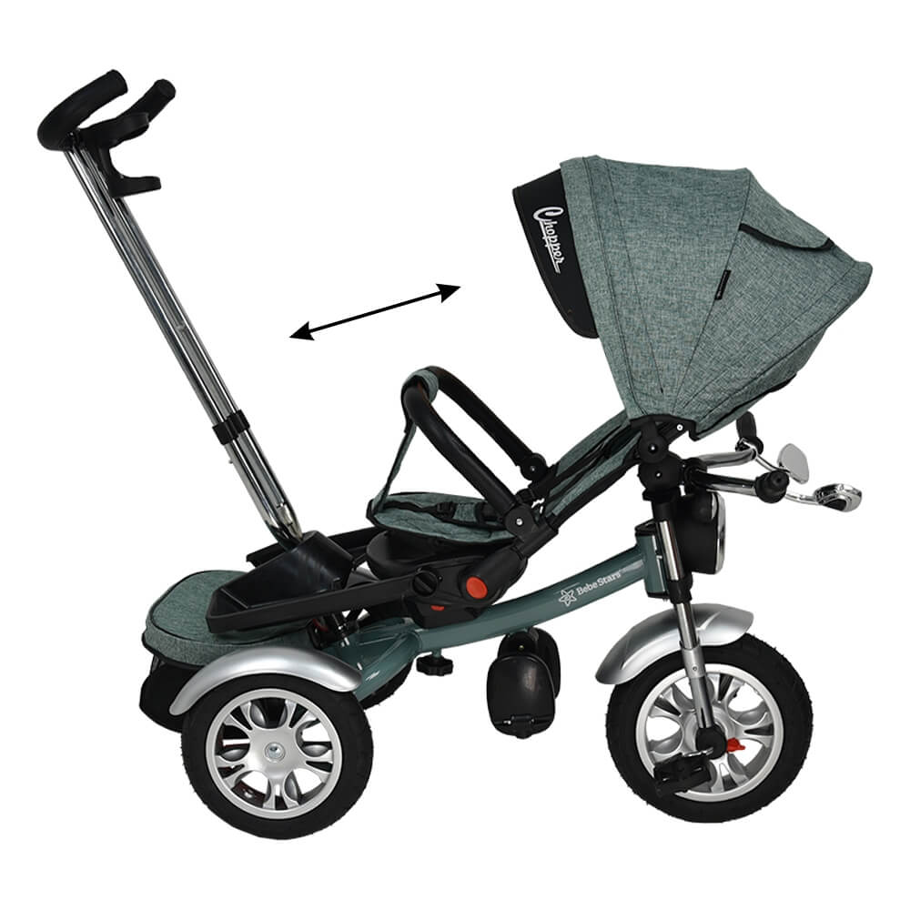 Η φωτογραφία δείχνει Το ποδήλατο&nbsp; Chopper Black 6 in 1 της Bebe Stars έχει σχεδιαστεί για μωρά από 9 μηνών και παρέχει ομαλή οδήγηση για τη μετάβαση από τη λειτουργία του καροτσιού σε αυτή του ποδηλάτου.