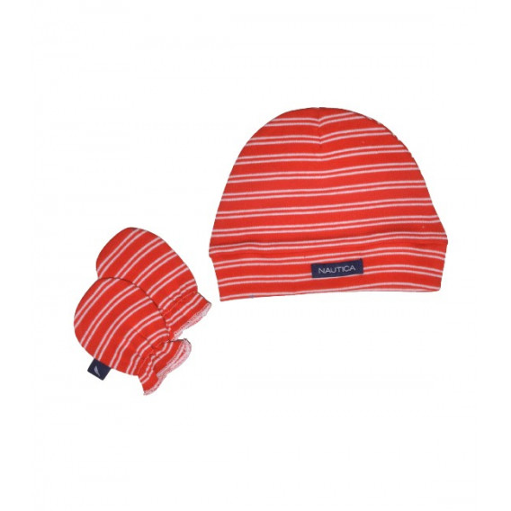 Η φωτογραφία δείχνει NAUTICA DES 20 ΣΕΤ ΣΚΟΥΦΑΚΙ & 2 ΓΑΝΤΑΚΙΑ ΚΟΚΚΙΝΑ ΜΕ ΛΕΥΚΗ ΡΙΓΑ.