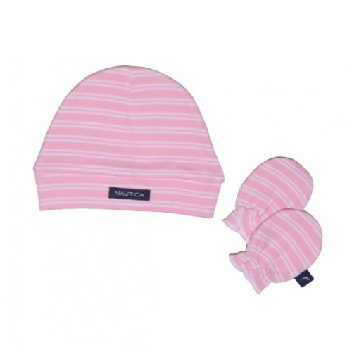 NAUTICA DES 22 ΣΕΤ ΣΚΟΥΦΑΚΙ & 2 ΓΑΝΤΑΚΙΑ ΡΟΖ ΜΕ ΛΕΥΚΗ ΡΙΓΑ 49-9748/22