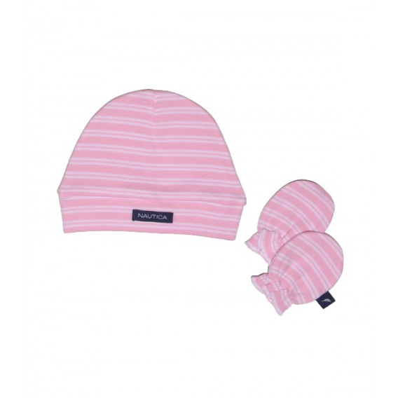 NAUTICA DES 22 ΣΕΤ ΣΚΟΥΦΑΚΙ & 2 ΓΑΝΤΑΚΙΑ ΡΟΖ ΜΕ ΛΕΥΚΗ ΡΙΓΑ.