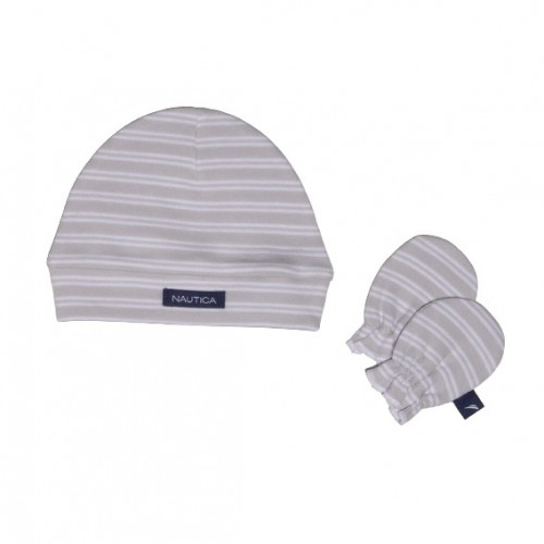 NAUTICA DES 23 ΣΕΤ ΣΚΟΥΦΑΚΙ & ΓΑΝΤΑΚΙΑ ΓΚΡΙ ΜΕ ΛΕΥΚΗ ΡΙΓΑ 49-9748/23