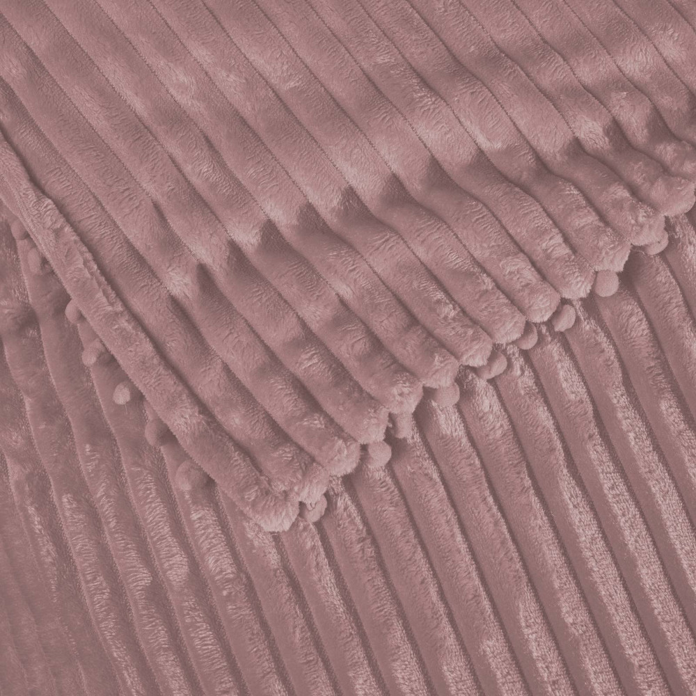 Κουβέρτα μονόχρωμη fleece με πομ-πομ.