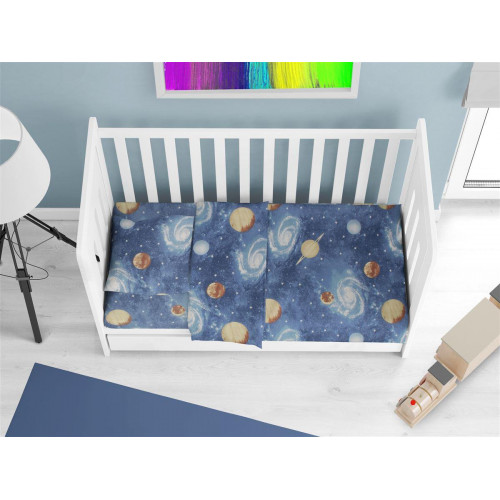 DIMCOL Σεντόνια Εμπριμέ Σετ 3 τεμ bebe Milky Way 185 120X160 Blue 100% Cotton 31112221047
