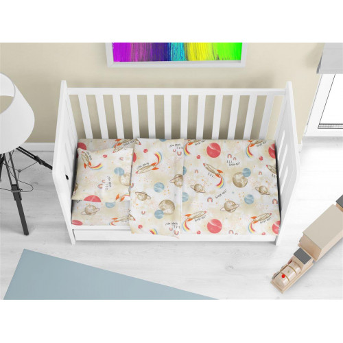 DIMCOL Σεντόνια Εμπριμέ Σετ 3 τεμ bebe Spaceship 186 120X160 Beige 100% Cotton 31112221046
