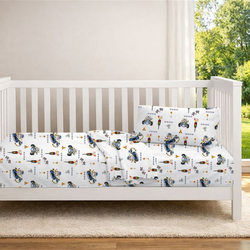 Dimcol Κατωσέντονο Με Λάστιχο bebe Animal Grand Prix 589 0,70X1,40X0,15 White-Blue 100% Cotton 31112019068