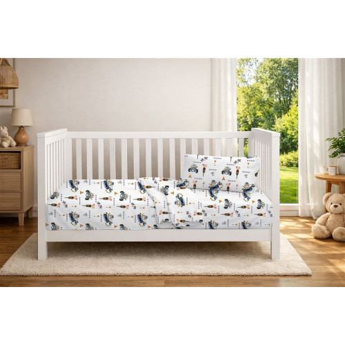 Dimcol Κατωσέντονο Με Λάστιχο bebe Animal Grand Prix 589 0,70X1,40X0,15 White-Blue 100% Cotton 31112019068