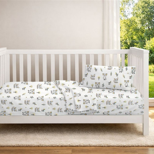 Dimcol Κατωσέντονο Με Λάστιχο bebe Baby Foxes 595 0,70X1,40X0,15 White-Grey 100% Cotton 31112019074