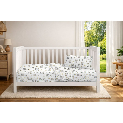 Dimcol Κατωσέντονο Με Λάστιχο bebe Baby Foxes 595 0,70X1,40X0,15 White-Grey 100% Cotton 31112019074